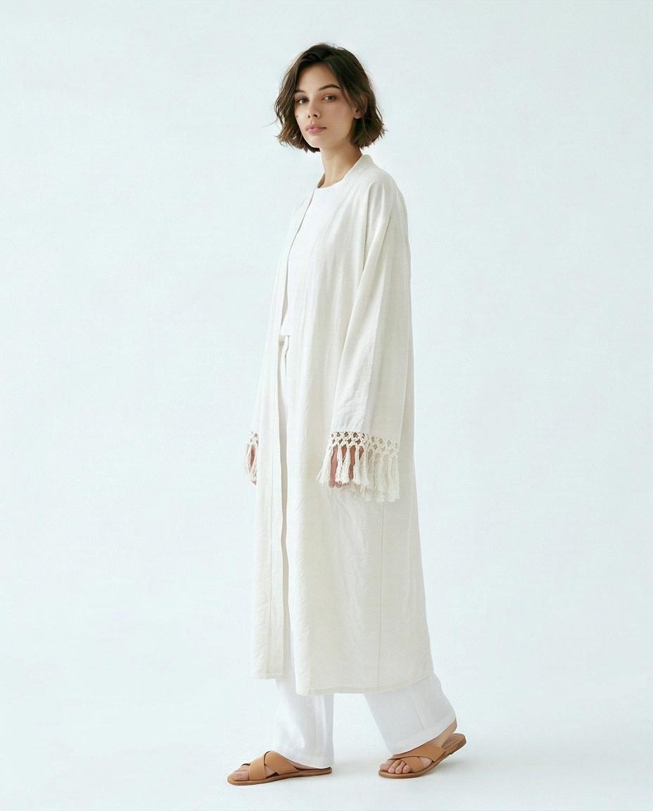Off-White Macramé Trim Longline Cardigan - R217009
