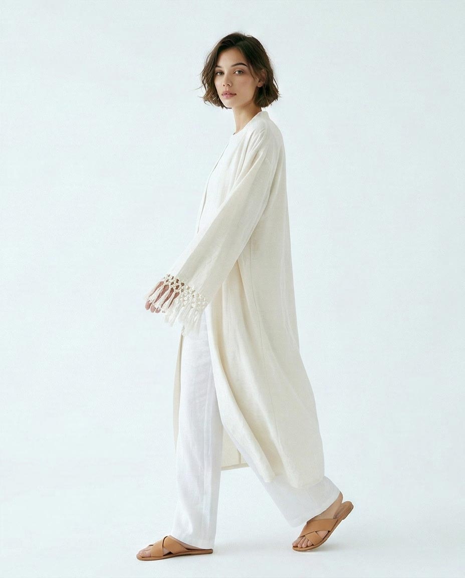 Off-White Macramé Trim Longline Cardigan - R217009