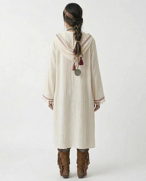 Ravin Gaia Max Boho Embellished Gauze Hooded Duster  - R217017