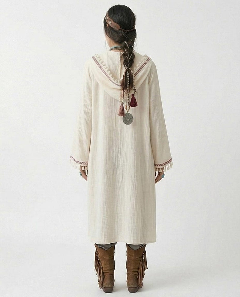Ravin Gaia Max Boho Embellished Gauze Hooded Duster  - R217017