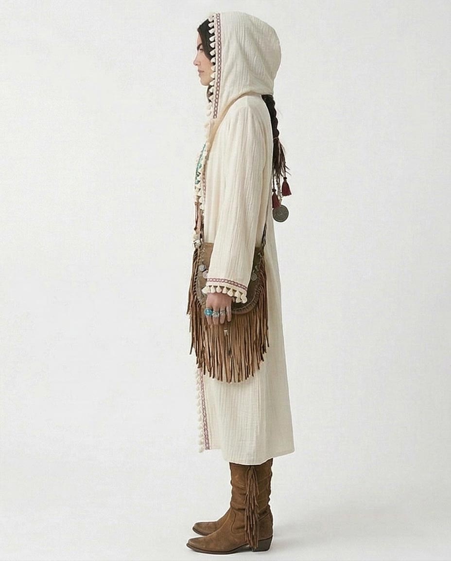 كارديجان جايا ماكس طويل بوهيمي بتفاصيل مطرزة وغطاء رأس - R217017