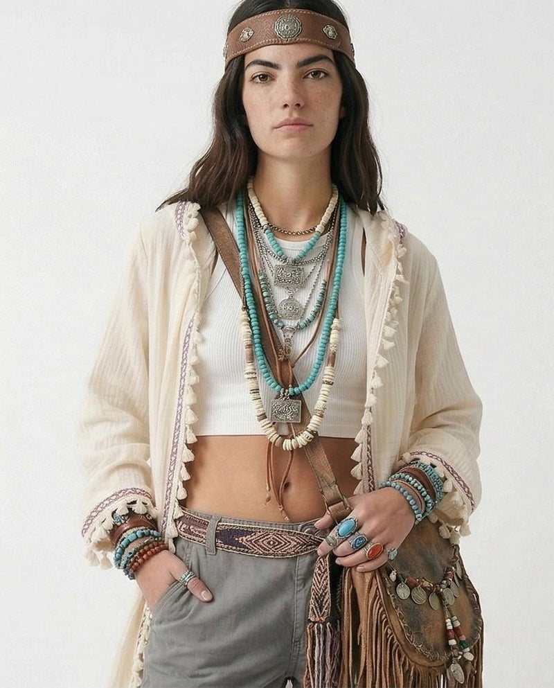 Ravin Gaia Max Boho Embellished Gauze Hooded Duster  - R217017