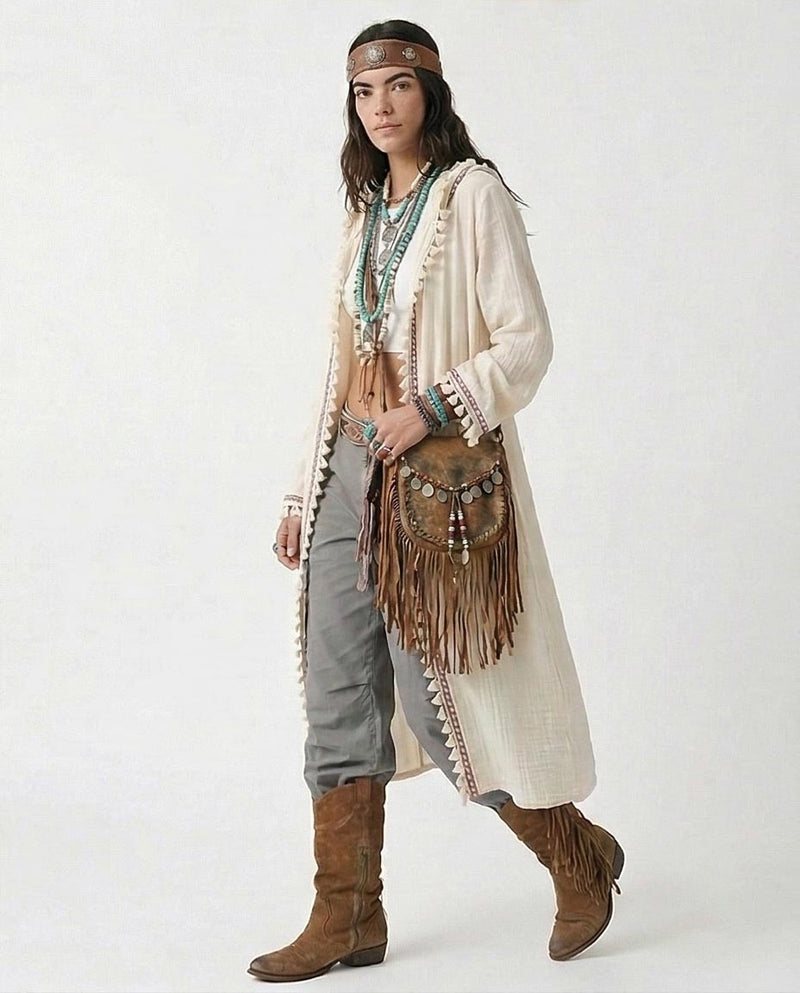 Ravin Gaia Max Boho Embellished Gauze Hooded Duster  - R217017