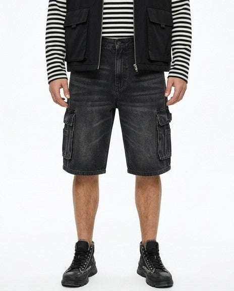 Modern Explorer Washed Black Denim Cargo Shorts - R217184