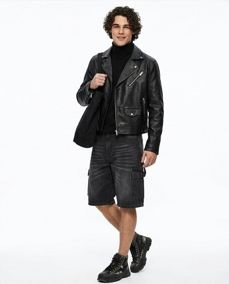 Modern Explorer Washed Black Denim Cargo Shorts - R217184