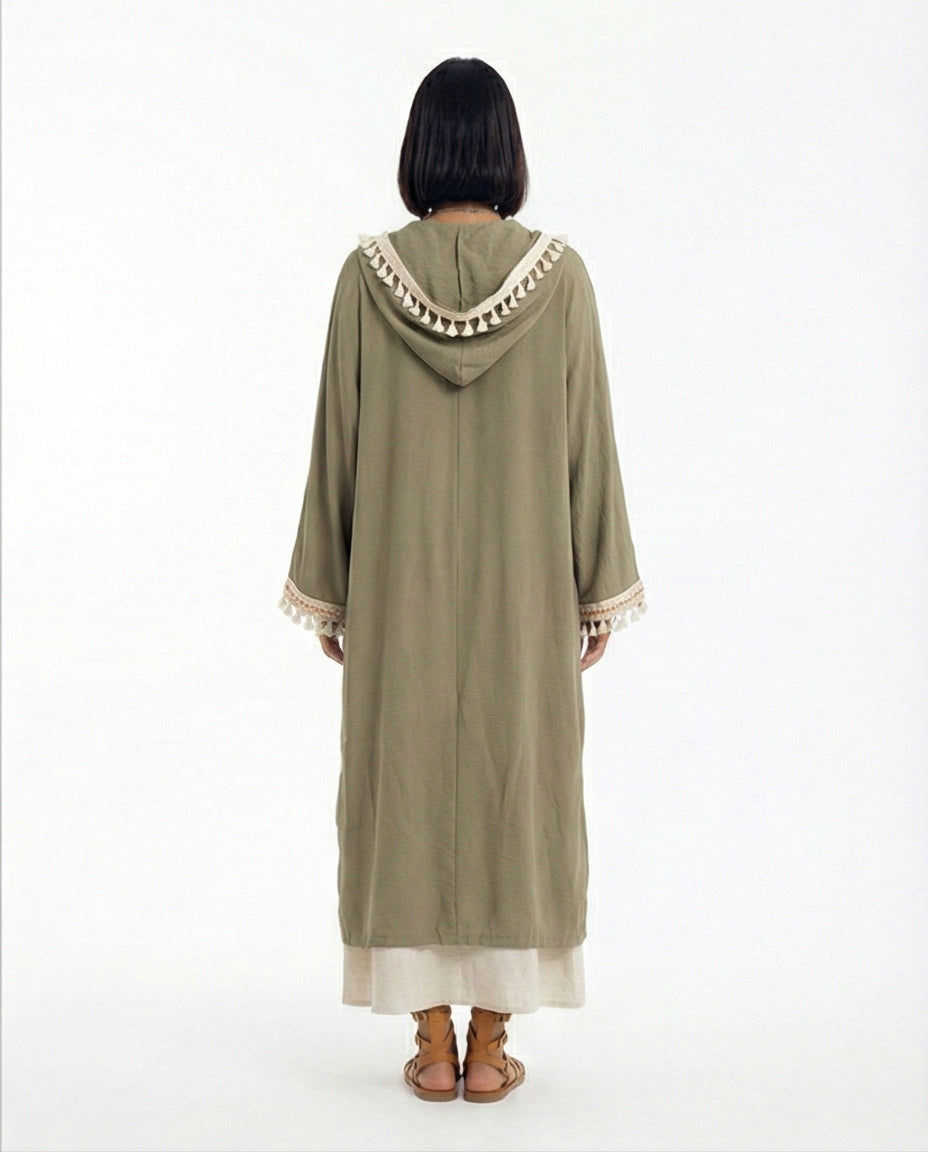 كارديجان مقلم طويل بغطاء للرأس باللون الزيتي - R217238