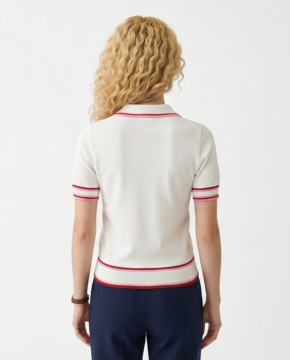 Contrast Trim Short Sleeve Tricot Knit Polo Top - R217872
