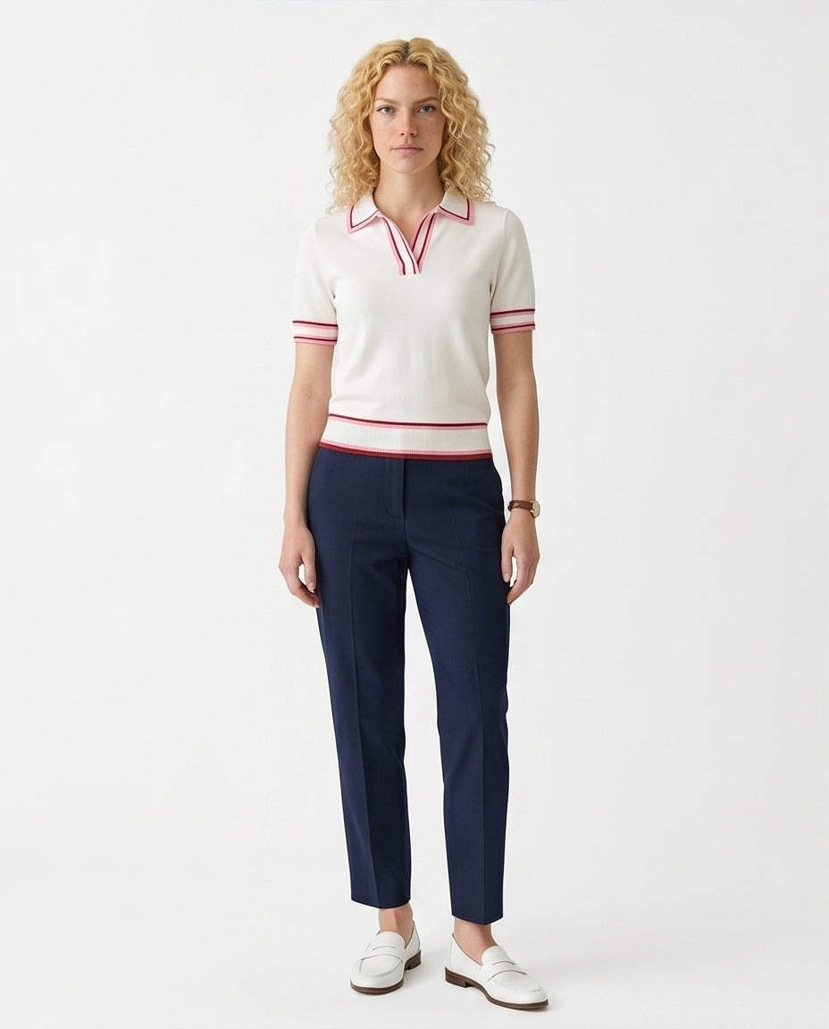 Contrast Trim Short Sleeve Tricot Knit Polo Top - R217872