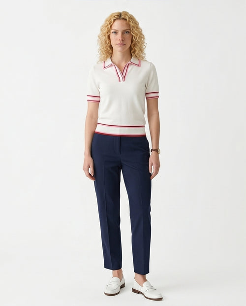 Contrast Trim Short Sleeve Tricot Knit Polo Top - R217872
