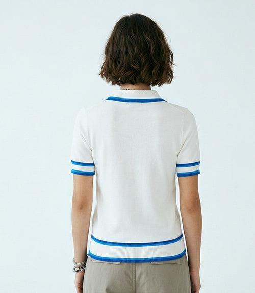 Midnight Blue Contrast Trim Knit Polo Shirt - R217873