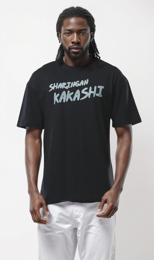 O178387 "Sharingan Kakash" Printed Animation Black Tee