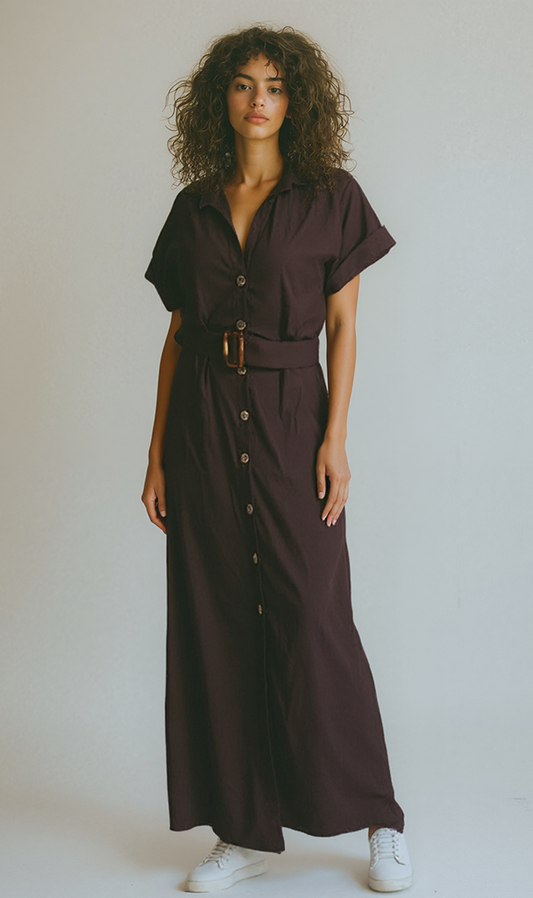 R206500 - Belted Gabardine Dress - Brown