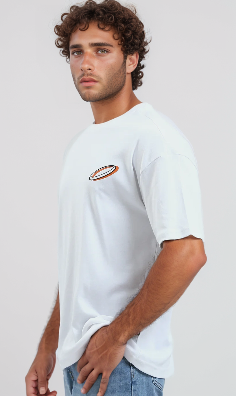 O191648 - White Elbow Sleeves Relaxed Fit Summer Tee