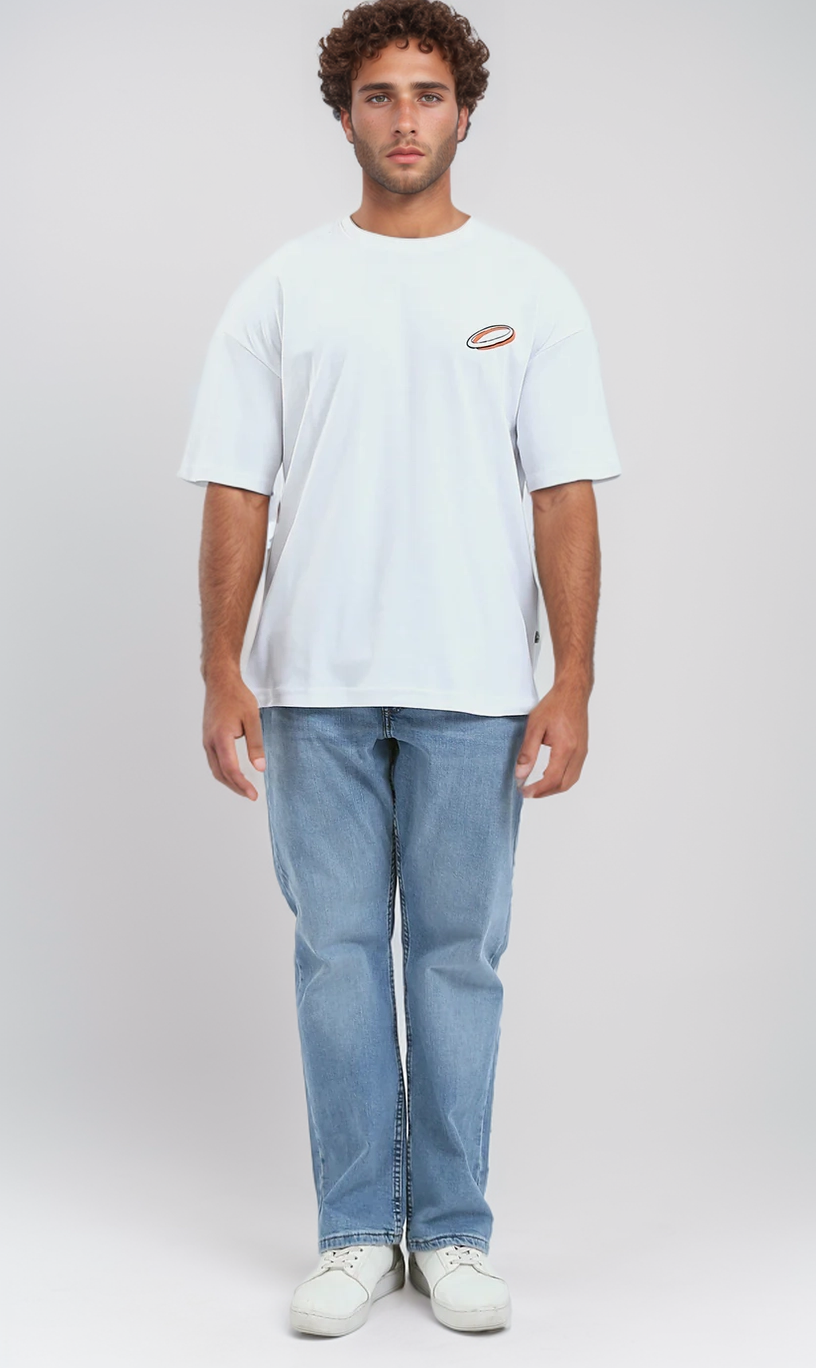O191648 - White Elbow Sleeves Relaxed Fit Summer Tee