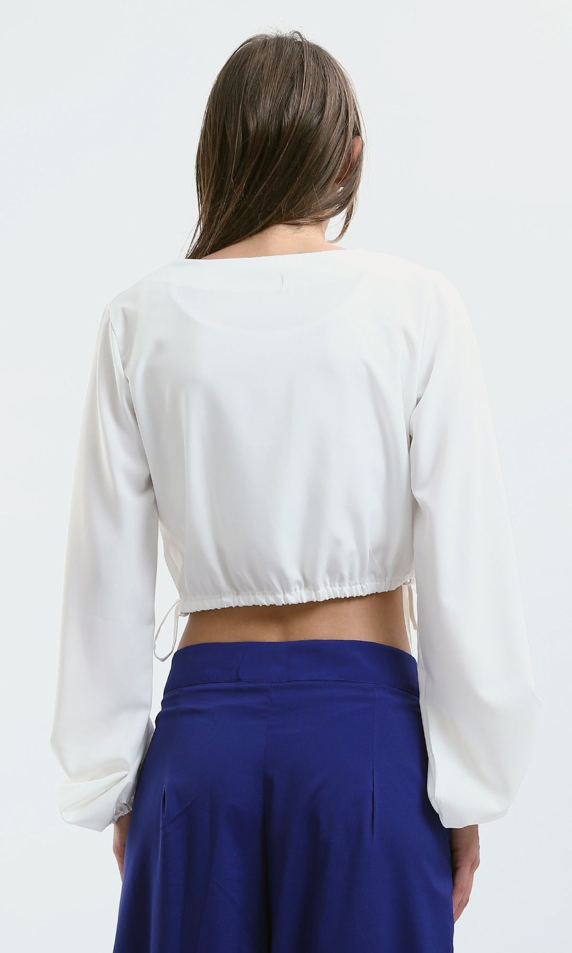 O188403 Slip On Cropped Blouse With Sides Cuts - Off-White