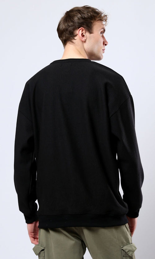 Black Textured Ribbed Oversized Crew-Neck Sweatshirt - O180391