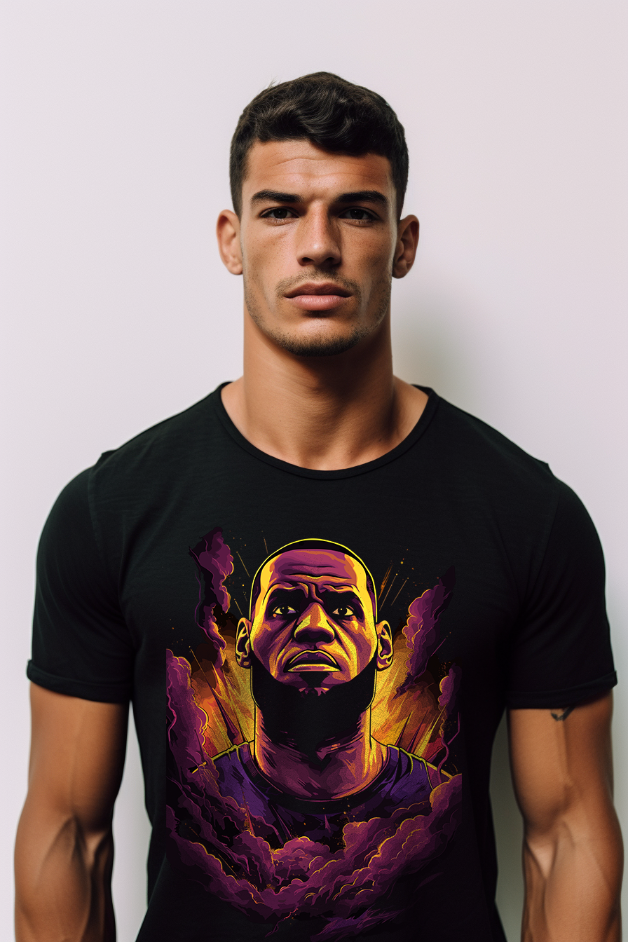 LeBron Psychedelic Comic Tee: Dark Amber & Purple Dreamscapes - Digital Graphics Basic T-shirt Black
