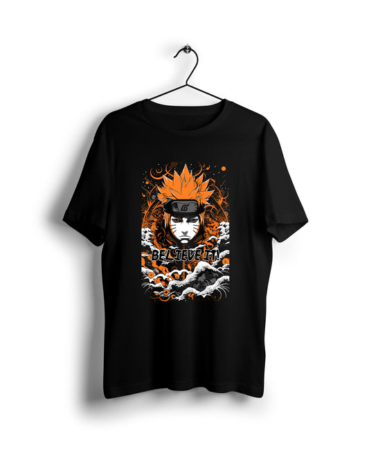 Naruto Nature's Harmony Tee: Waves and Mountains - Digital Graphics Basic T-shirt Black