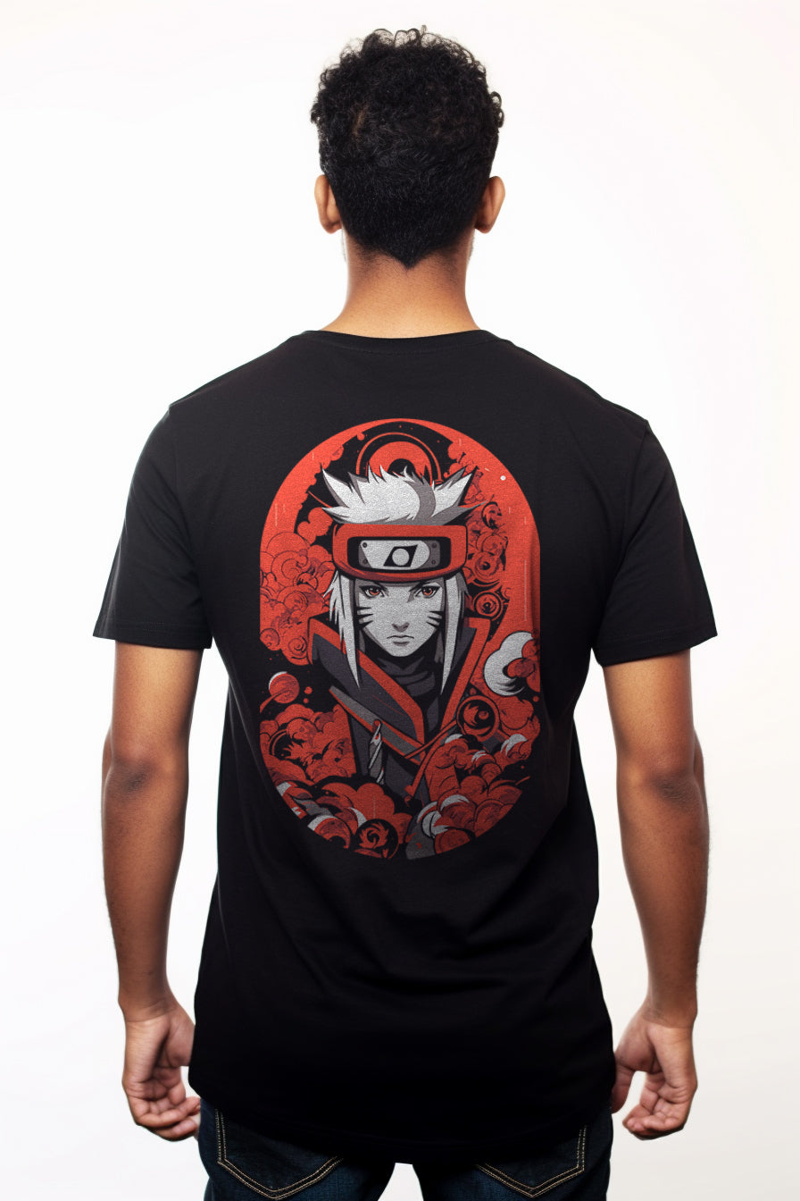 Red & White Naruto Monochrome Tee: Cristina McAllister-Inspired Design - Digital Graphics Basic T-shirt Black