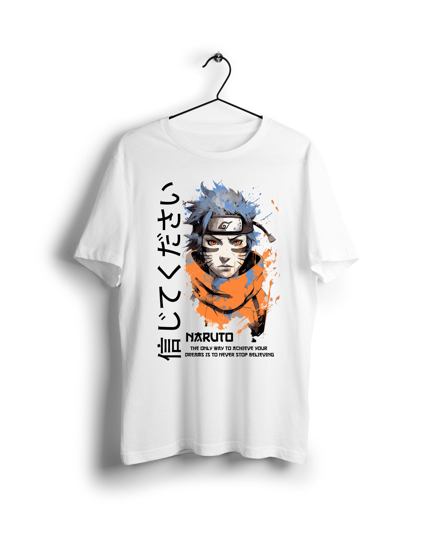 Naruto Watercolor Dreams Tee: Inspiring Text  in English & Japanese - Digital Graphics Basic T-shirt White