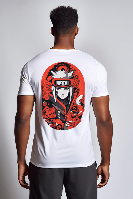 Red & White Naruto Monochrome Tee: Cristina McAllister-Inspired Design - Digital Graphics Basic T-shirt White