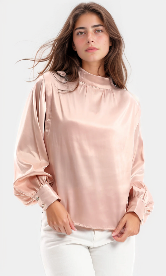 O150910 Classy Silky Like Nude Pink Blouse