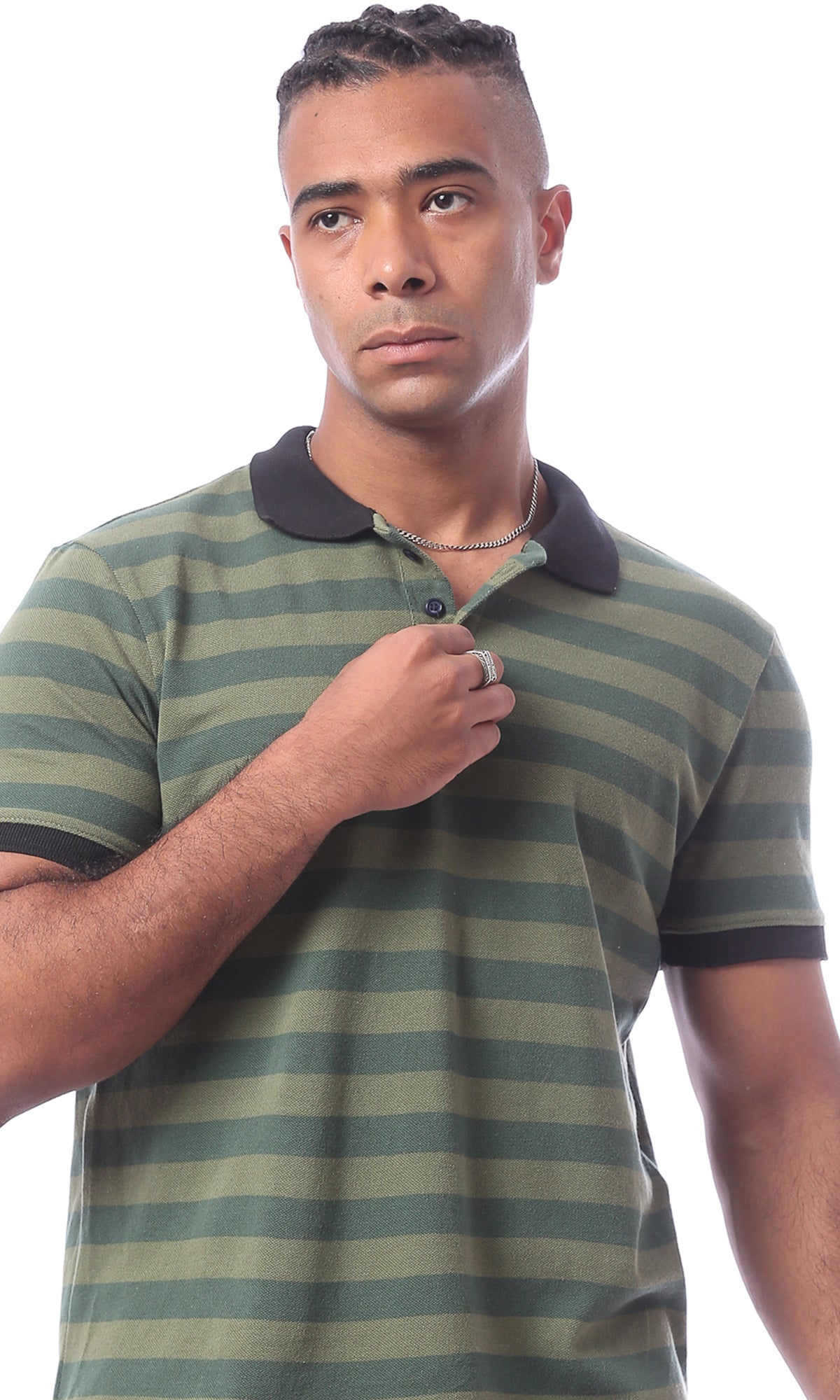 O154970 Stripped Short Sleeved With A Collar Polo Shirt