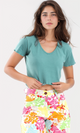 O154991 Deep V-Neck Cropped Summer Top - Jade