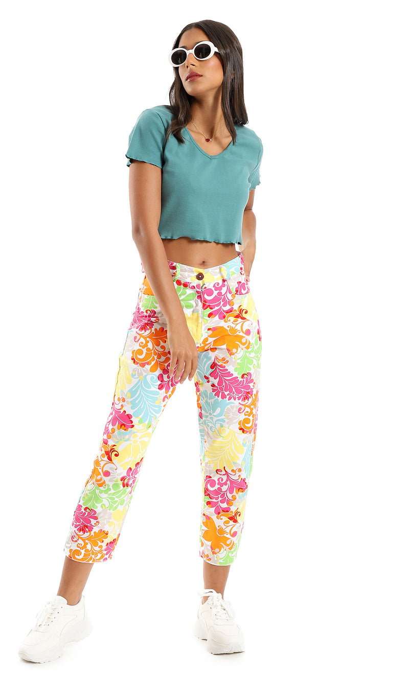 O154991 Deep V-Neck Cropped Summer Top - Jade