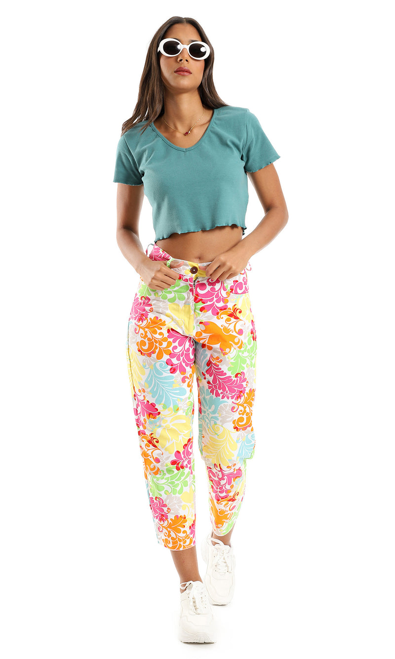 O154991 Deep V-Neck Cropped Summer Top - Jade