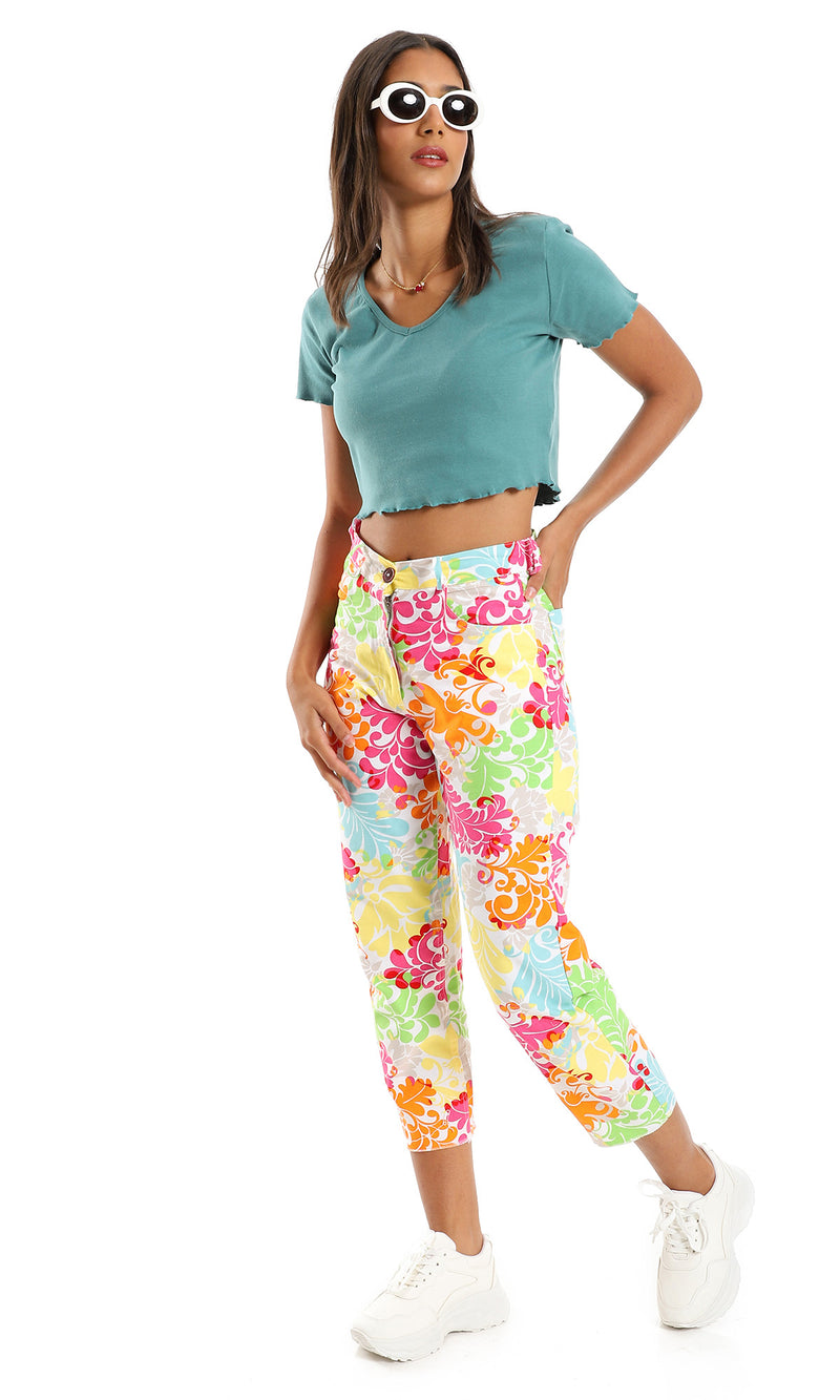 O154991 Deep V-Neck Cropped Summer Top - Jade