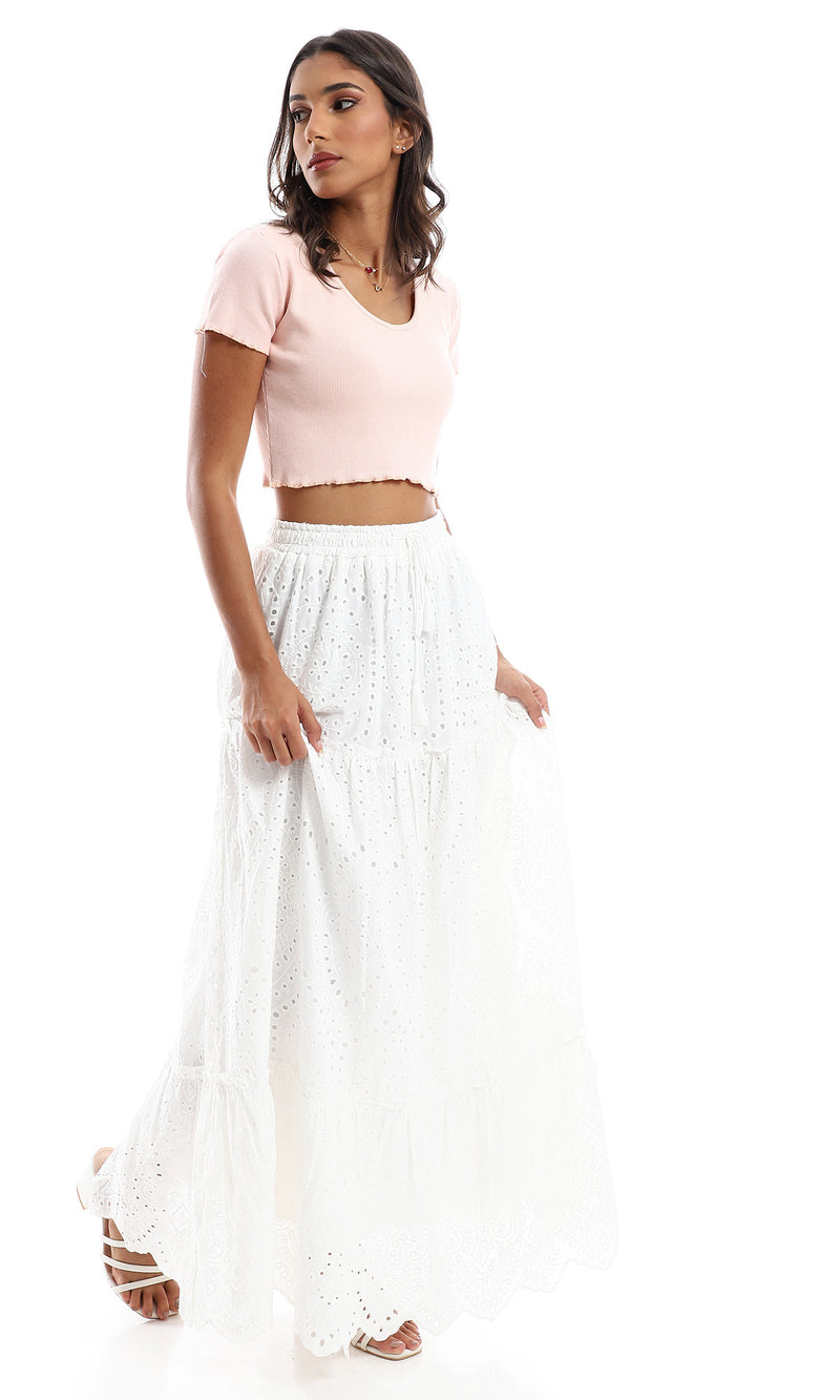 O154994 Full Ribbed Top With Lettuce Trim - Nude