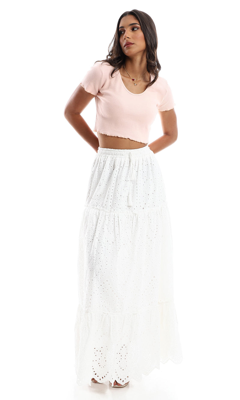 O154994 Full Ribbed Top With Lettuce Trim - Nude