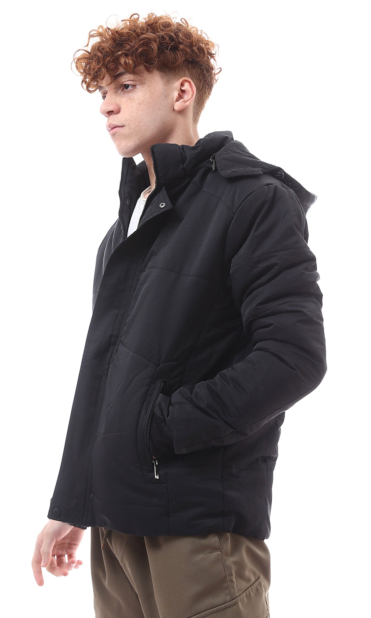 Minimalist Black Hooded Zip-Up Jacket - O156160