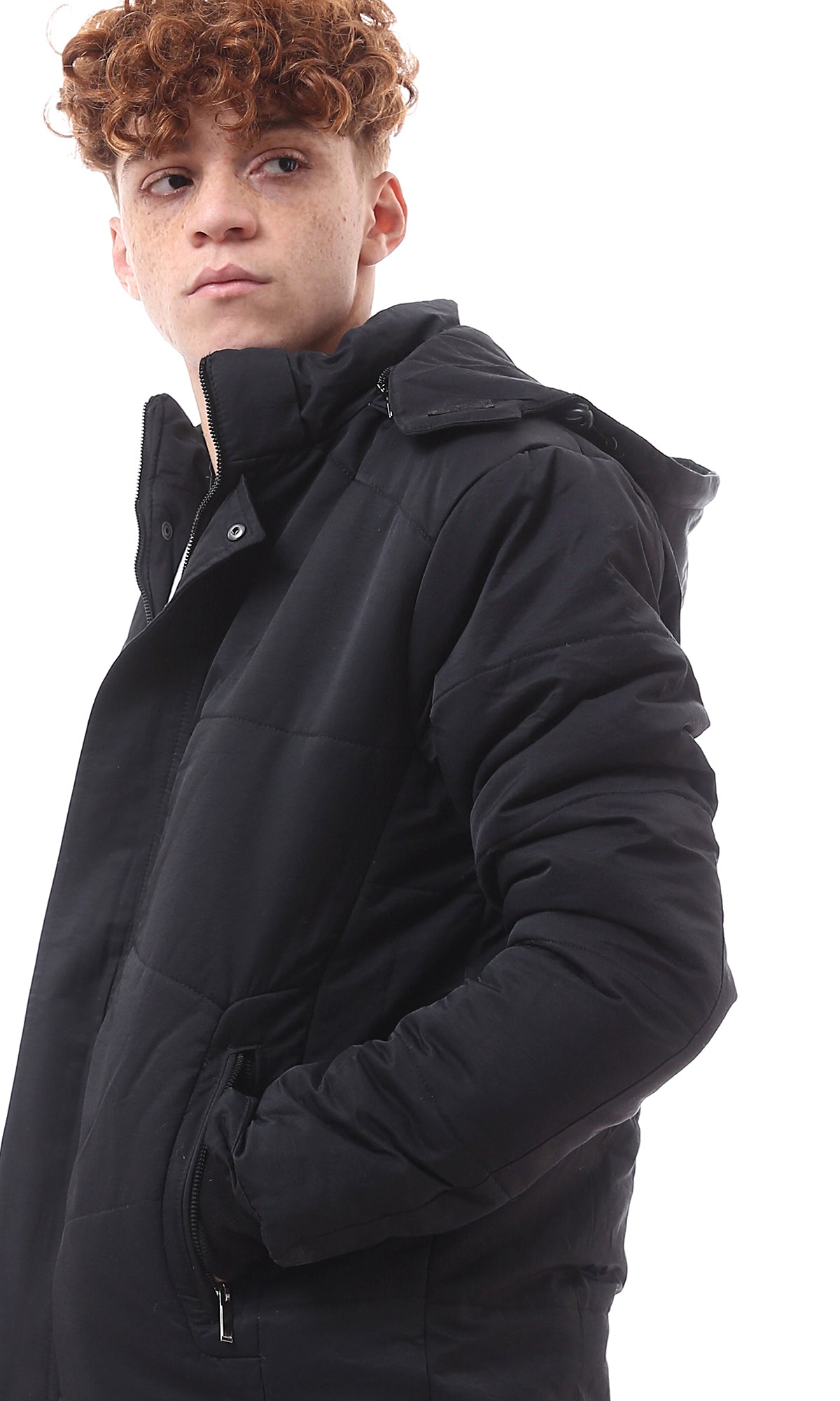 Minimalist Black Hooded Zip-Up Jacket - O156160