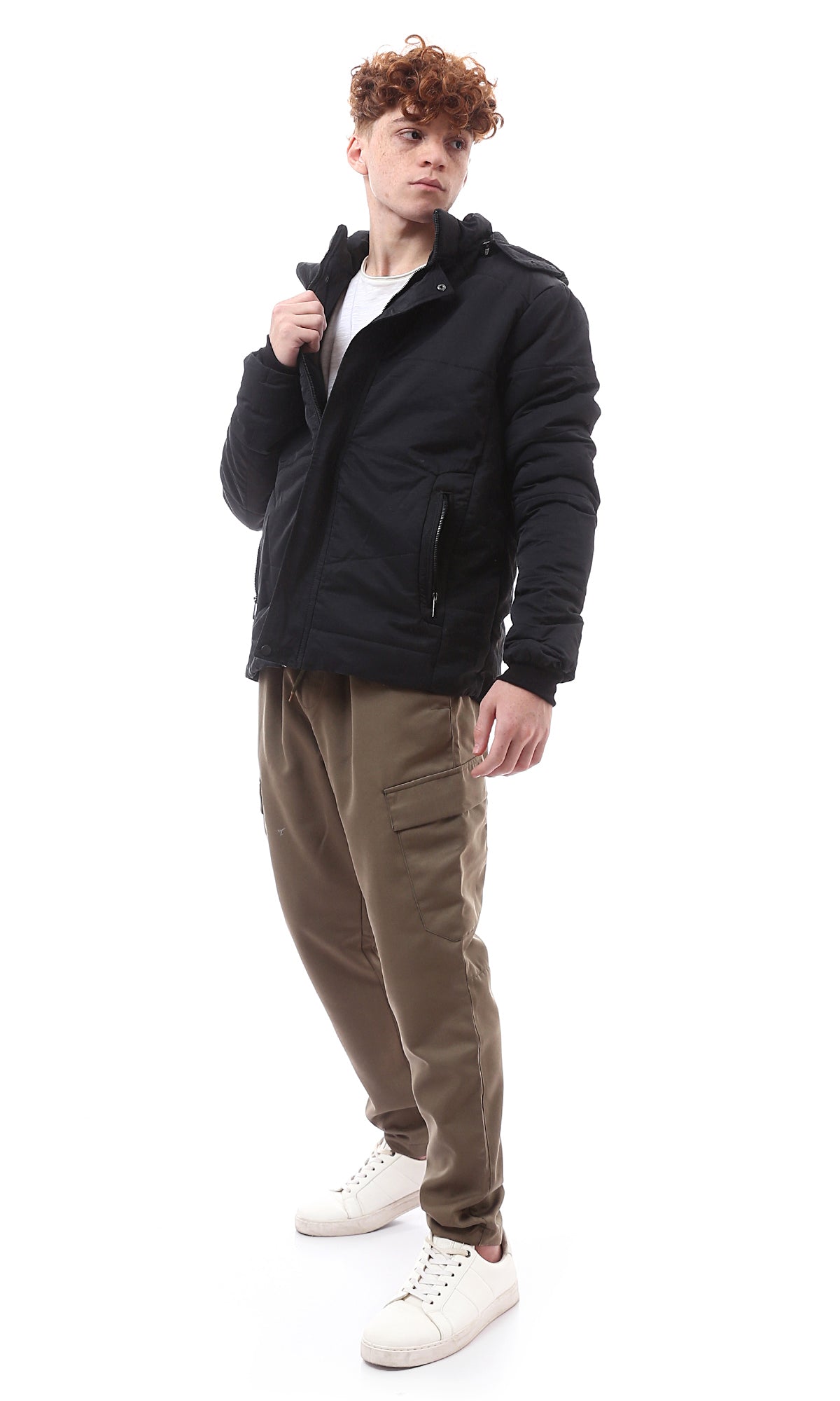 Minimalist Black Hooded Zip-Up Jacket - O156160