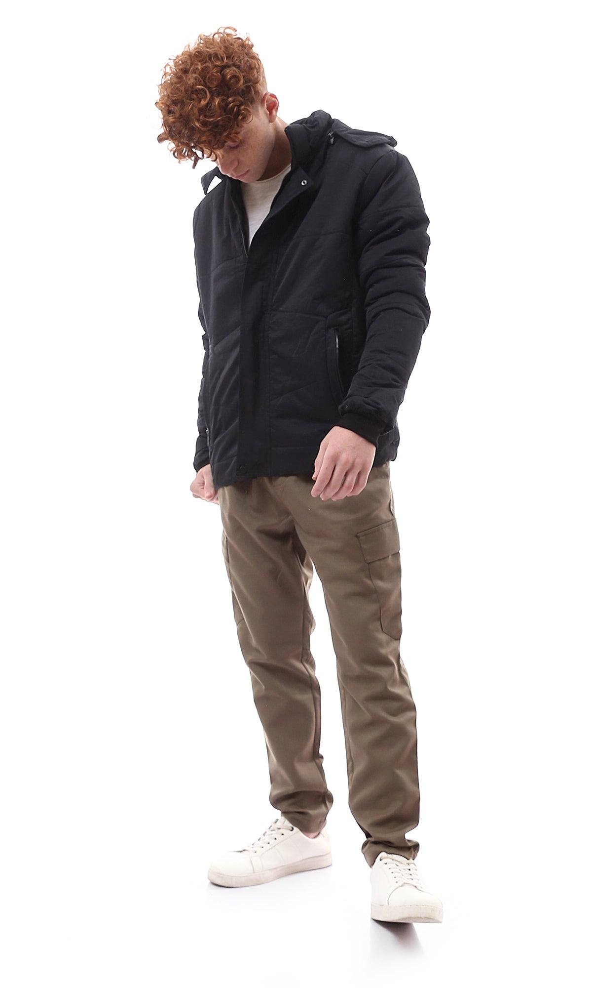 Minimalist Black Hooded Zip-Up Jacket - O156160