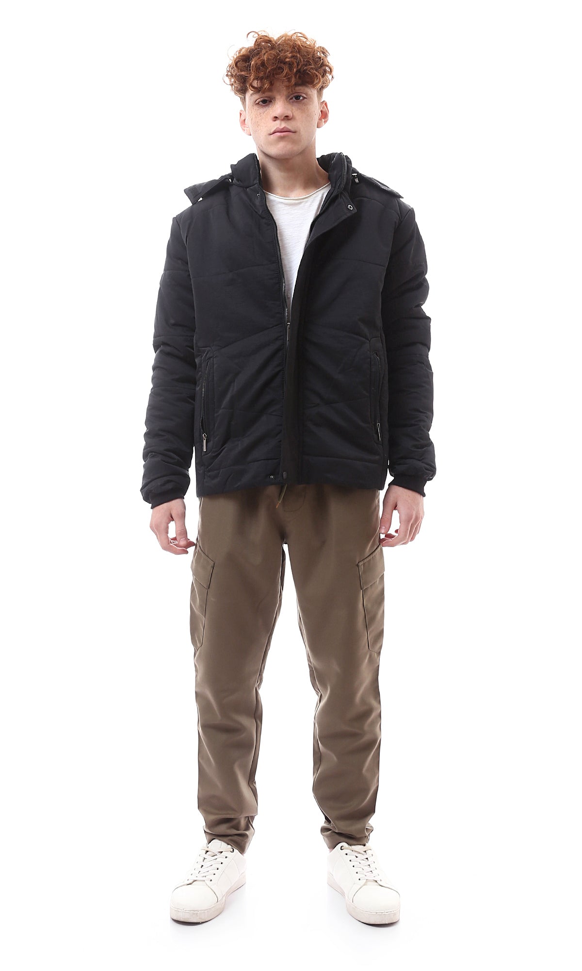 Minimalist Black Hooded Zip-Up Jacket - O156160