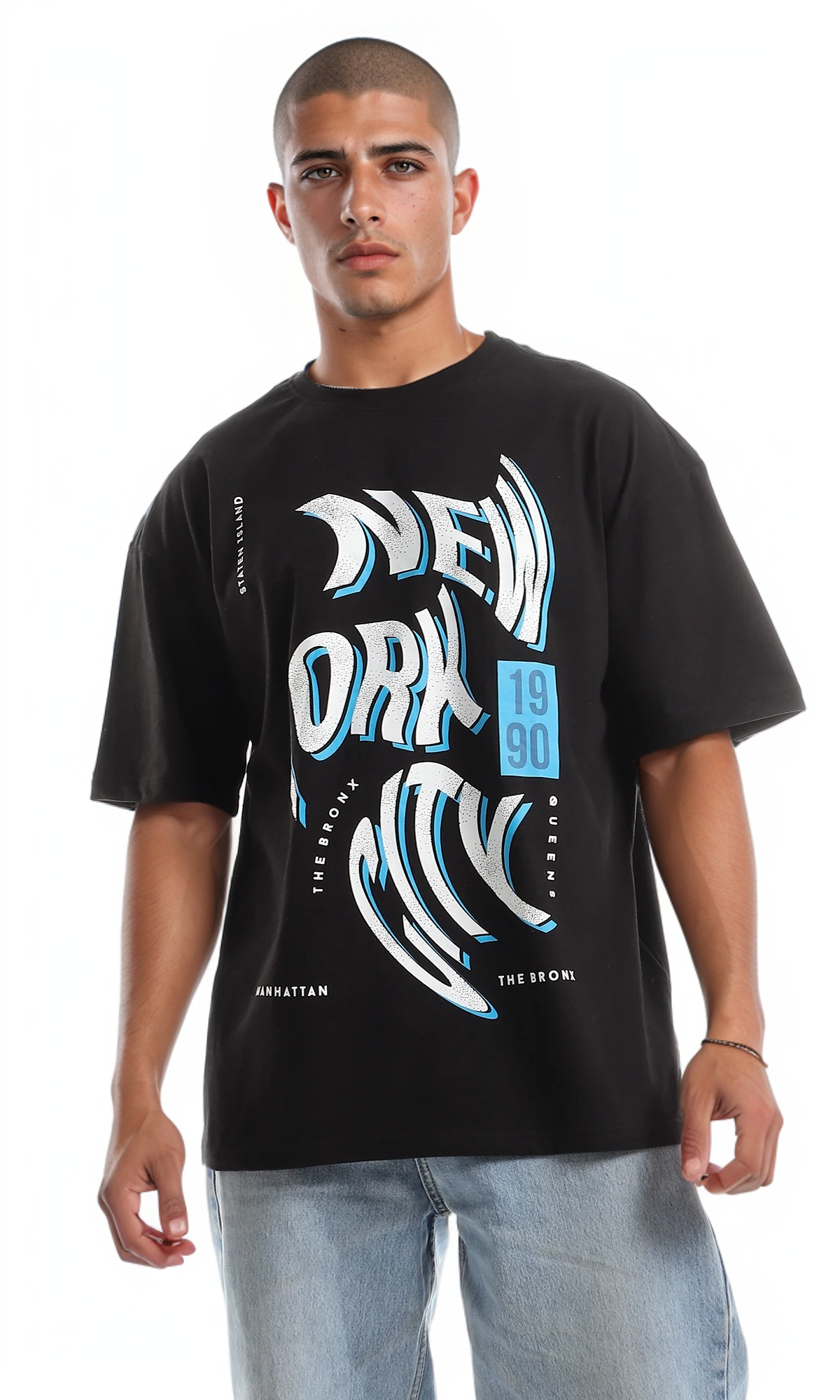 O161282 "New York City" Front Printed T-Shirt With Short Sleeves - Black