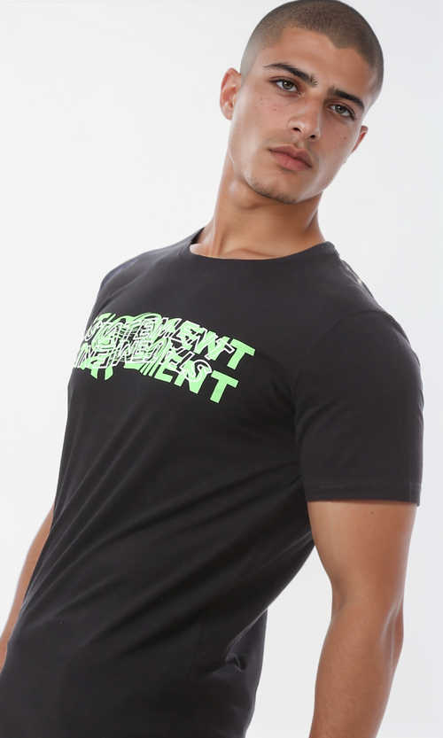 O163307 Printed "Statement" Black Short Sleeves Tee