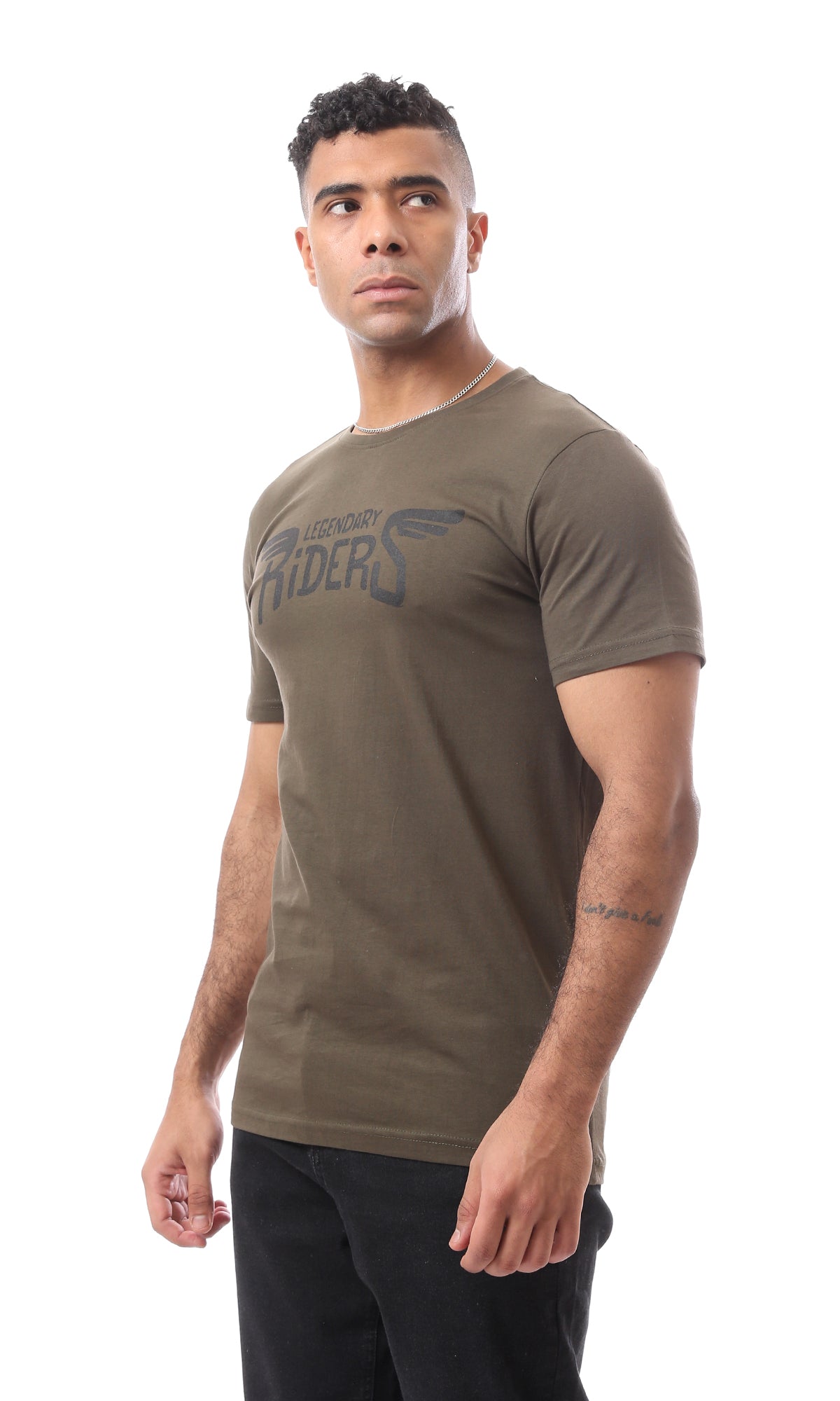 O163322 Summer Casual Dark Taupe T-Shirt With Legendary Rides Slogan