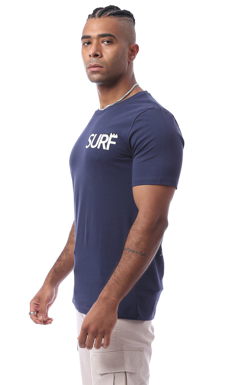 O163342 Cotton Slip On Pinted Navy Blue Tee