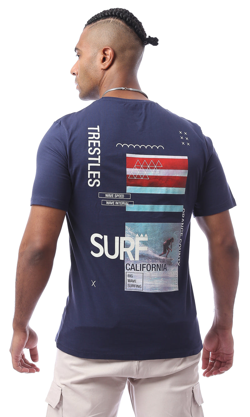 O163342 Cotton Slip On Pinted Navy Blue Tee