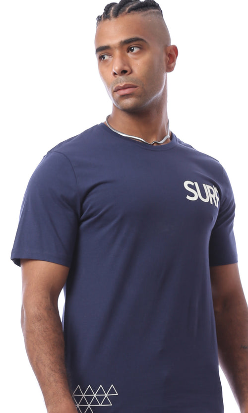 O163342 Cotton Slip On Pinted Navy Blue Tee