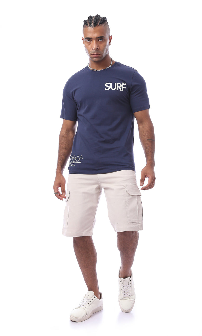 O163342 Cotton Slip On Pinted Navy Blue Tee