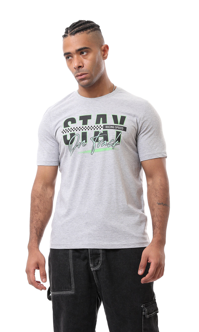 تيشيرت هيذر رمادي مطبوع "Stay On Track"