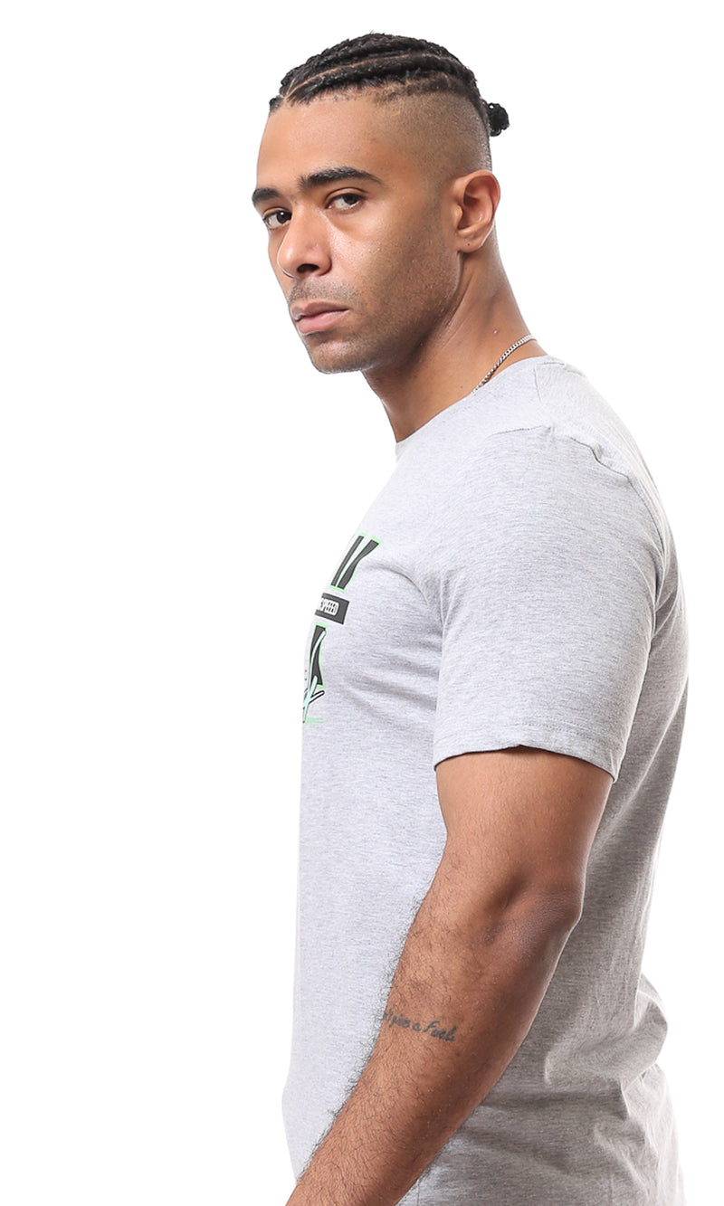 تيشيرت هيذر رمادي مطبوع "Stay On Track"