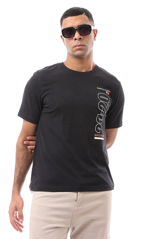 O163637 Front & Back Print Short Sleeves Black Tee