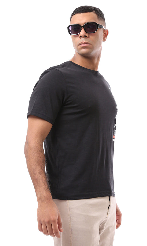 O163637 Front & Back Print Short Sleeves Black Tee