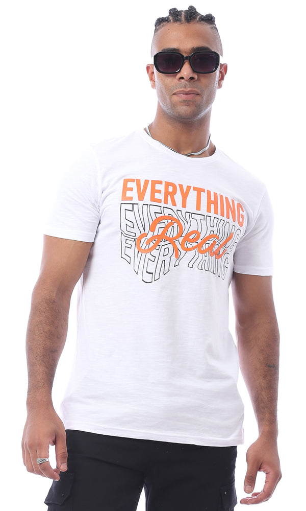 تيشيرت بقصة عادية سهل الارتداء أبيض مطبوع